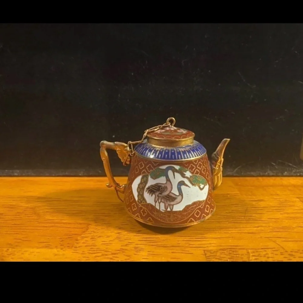 Cloisonné Decorative Plate with Bird & Floral Motif in Blue and Red
